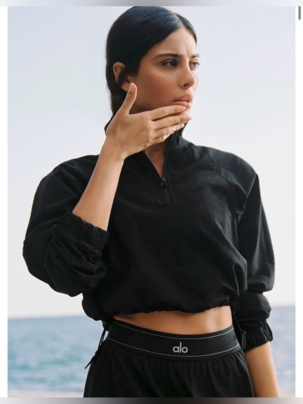 ALO Yoga Cropped 1/4 Zip Alumni Pullover Sz M
